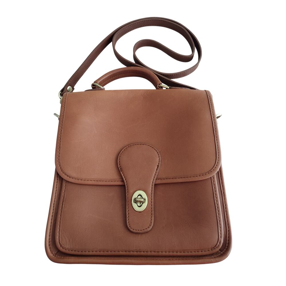 Vintage 90s Hunt Club British Tan Brass Hardwre Top-Handle Crossbody Satchel Bag